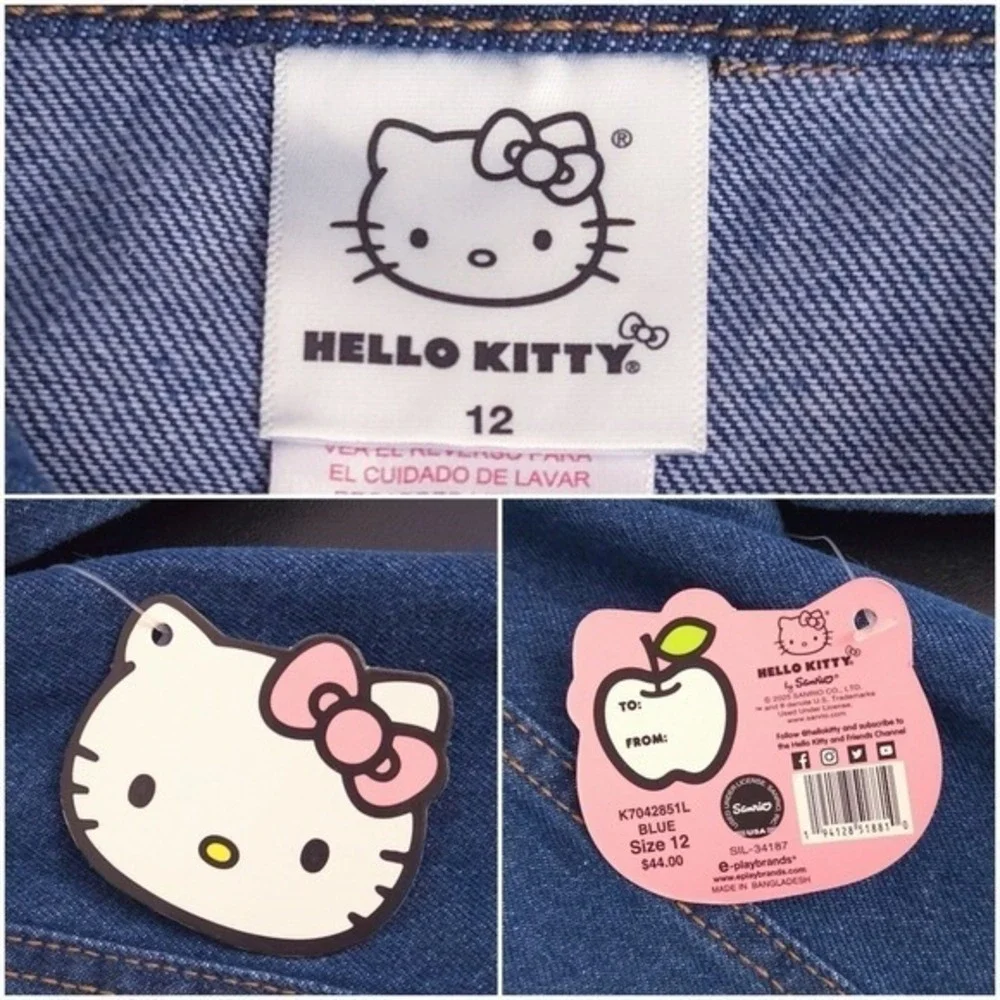 Hello Kitty Rhinestone Studded Denim Jean Jacket- Children's Girl's 12